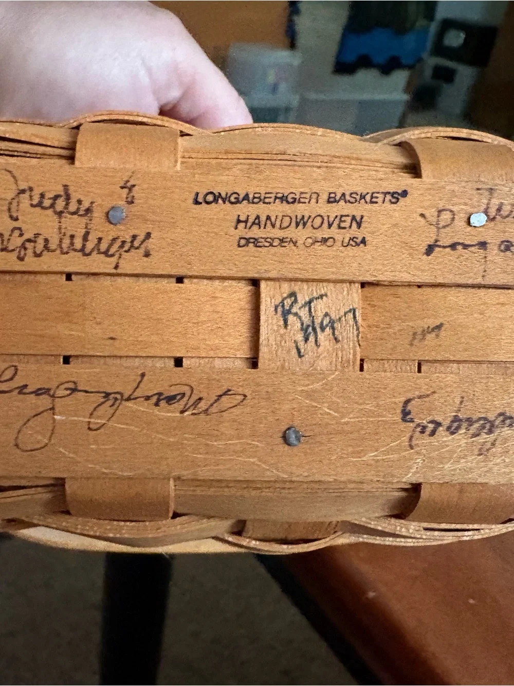 Longaberger Natural Tan Woven Accent Basket with Branded Plaque